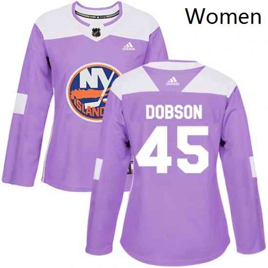 Womens Adidas New York Islanders 45 Noah Dobson Authentic Purple Fights Cancer Practice NHL Jersey